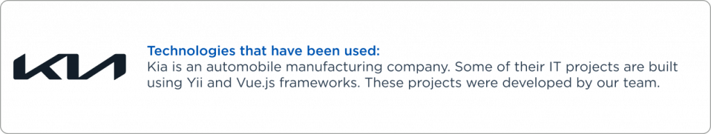 Kia Corporation companie that use the Yii framework